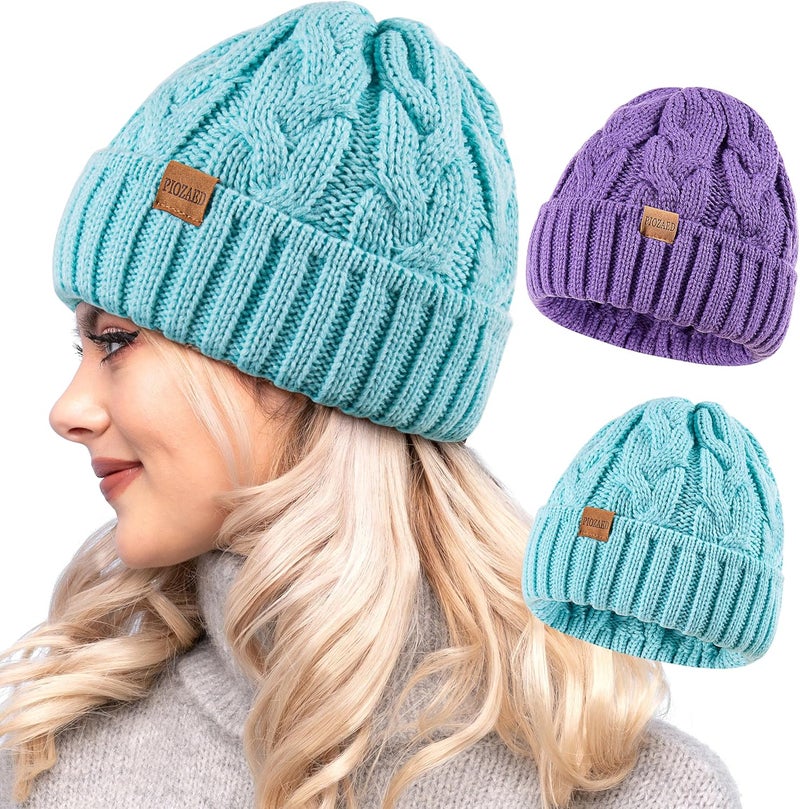 PIOZAED Womens Winter Knitted Beanie Hat Knit Warm Skull Cap Skull Cap Beanie for Women 2 Packs - Image 1